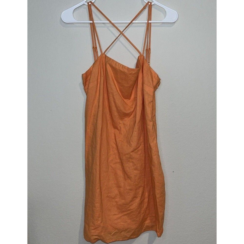 H&M Size Medium Linen Blend Strappy Orange Mini Dress Easter Vacation